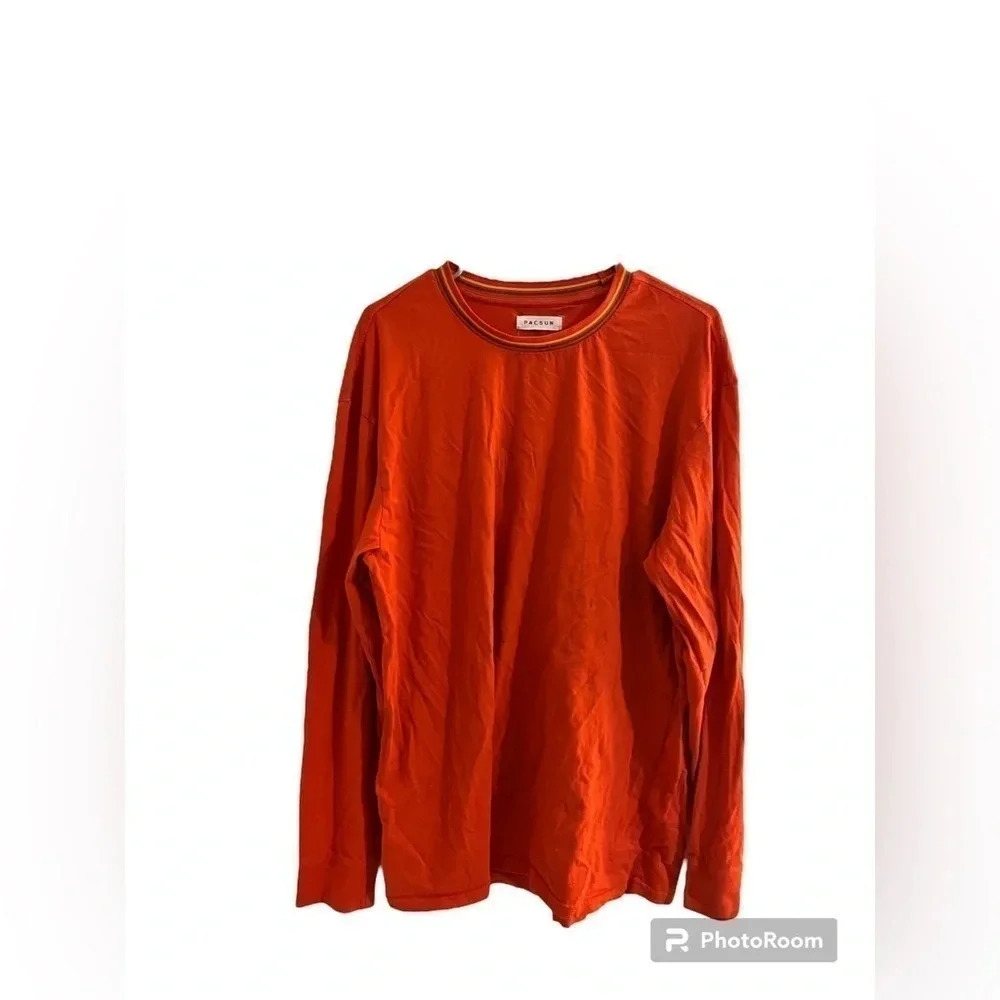 PacSun large men’s long sleeve orange shirt with rainbow collar